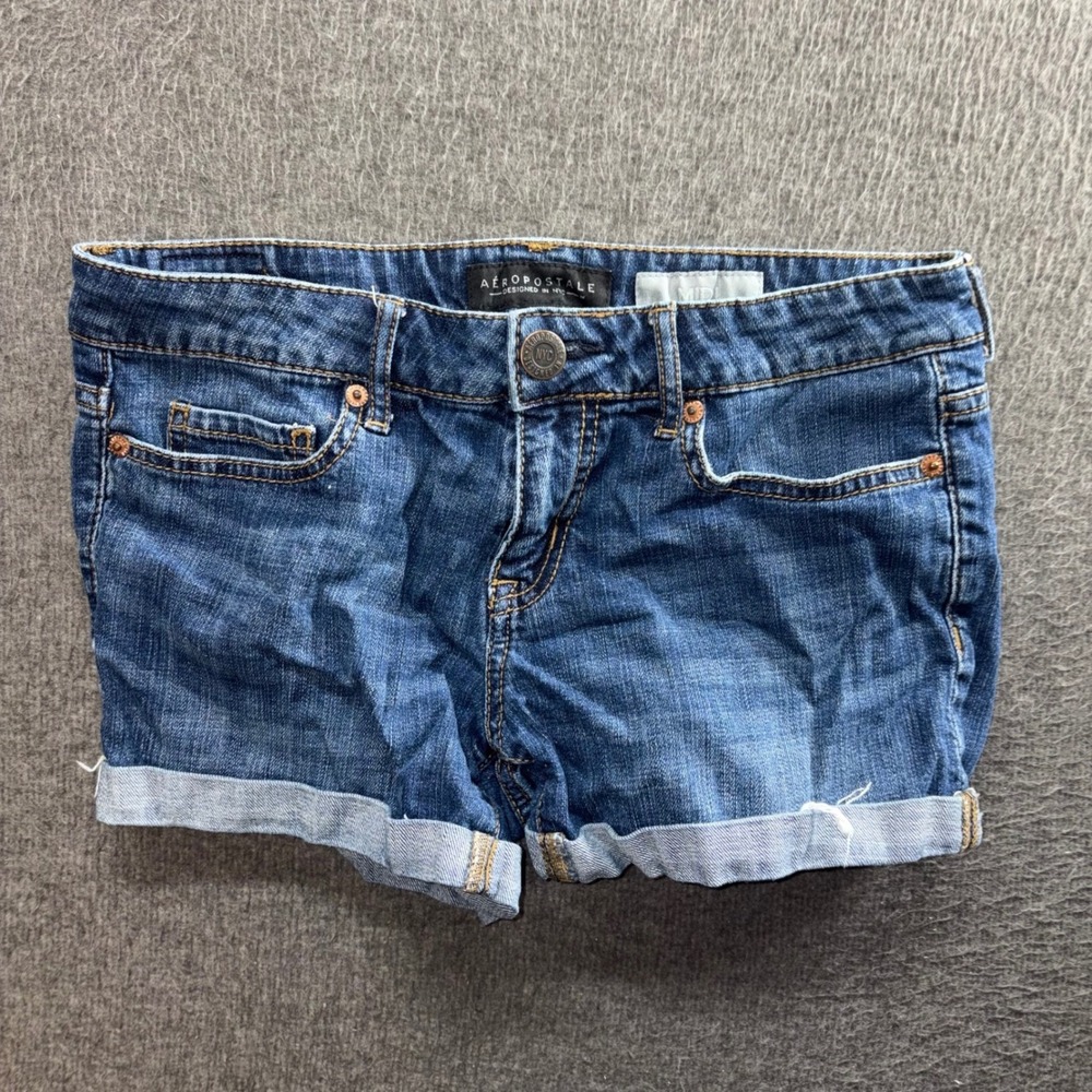 Aeropostale Midi Denim Shorts Womens 2 Medium Wash Cuffed Jean Shorts